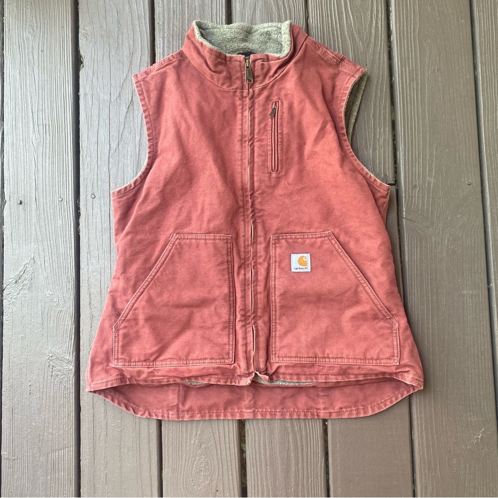 Carhartt Women’s Sherpa Lined Vest Vintage Rose Size Medium WV001 VRS RARE, EUC - Picture 1 of 12
